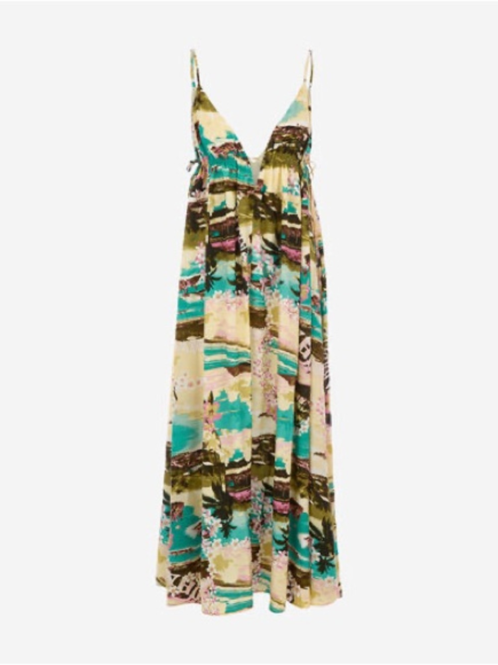 Tropical Print Spaghetti-Strap Maxi Dress